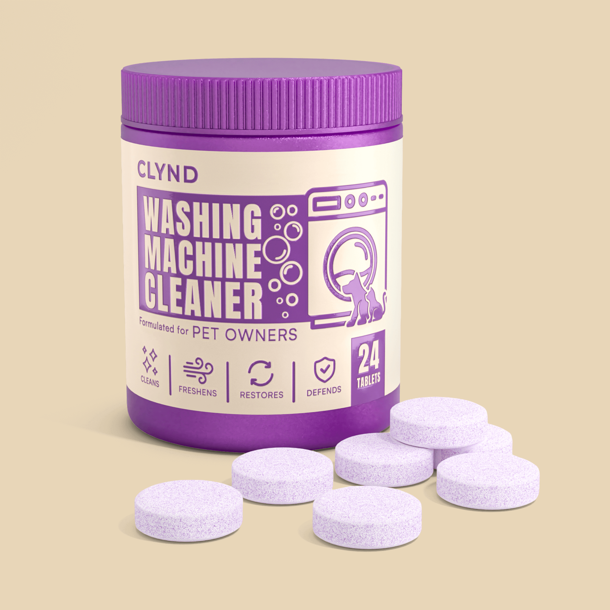 Washing Machine Cleaner Descaler Tablets for PET Owners – 24 Pack | Deep Cleaning HE Washer Deodorizer & Eco-Friendly Descaler for Front & Top Load Machines