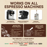 Espresso Machine Cleaning Tablets, 120-Pack, High-Performance Cleaning & Descaling Solution for Breville, DeLonghi, Gaggia, and Oracle Machines